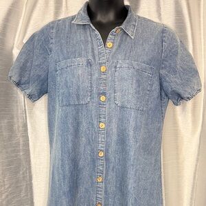 Given Kale Maxi Dress Chambray Denim Button Up Melon Short Sleeve Women’s L
